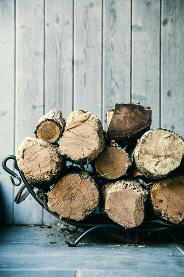 wood in holder for the stove