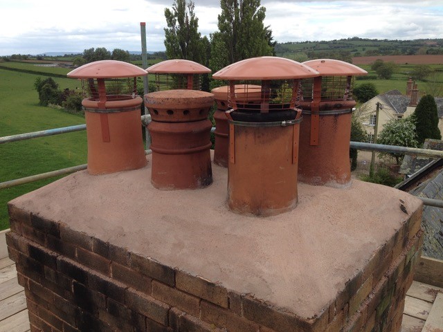 renovated chimney stack with new chimney pots installed